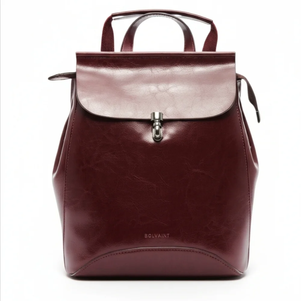 Burgundy Leather Backpack for Women